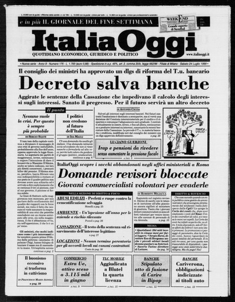 Italia oggi : quotidiano di economia finanza e politica